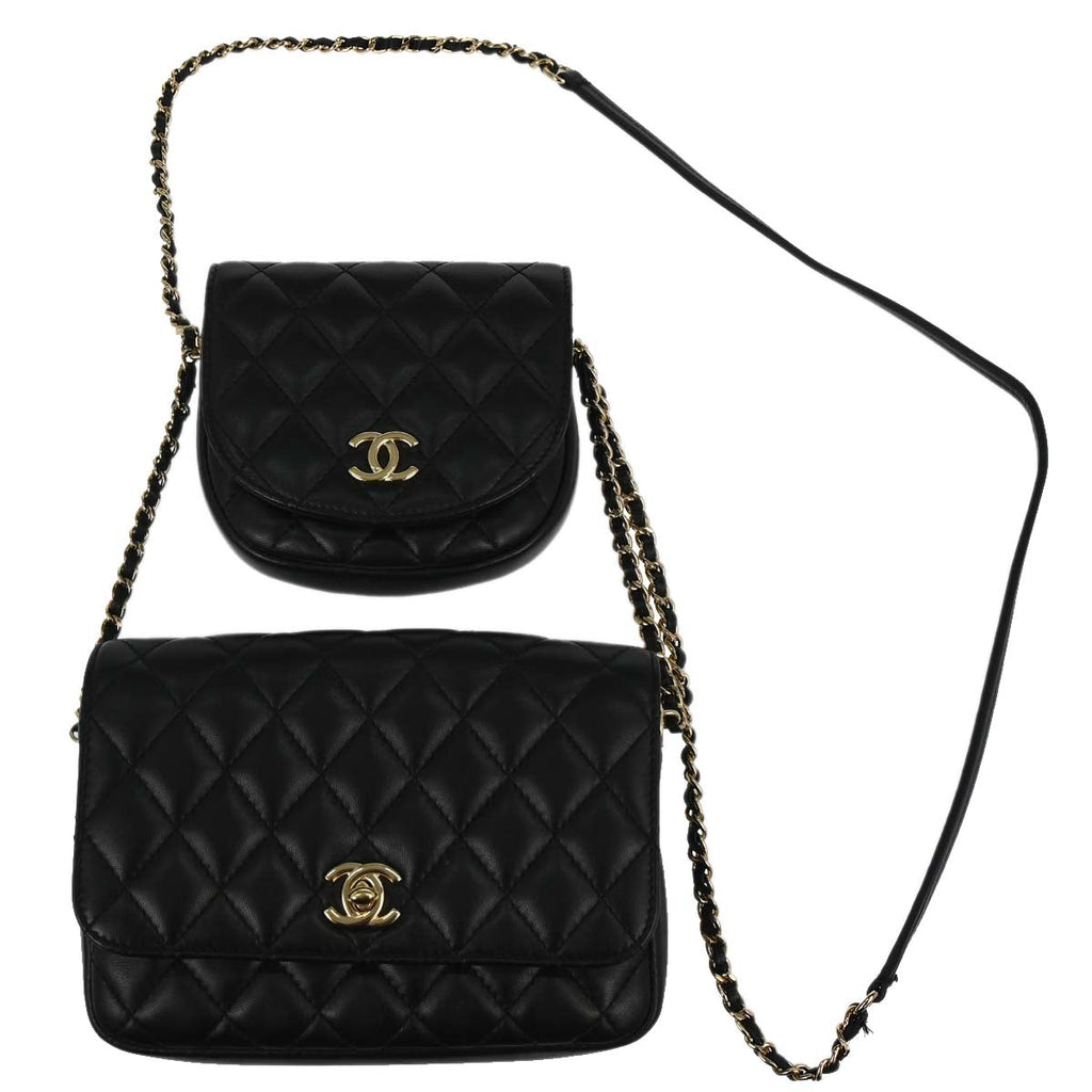 Chanel 2019 Black Lambskin Side Packs Shoulder Bag