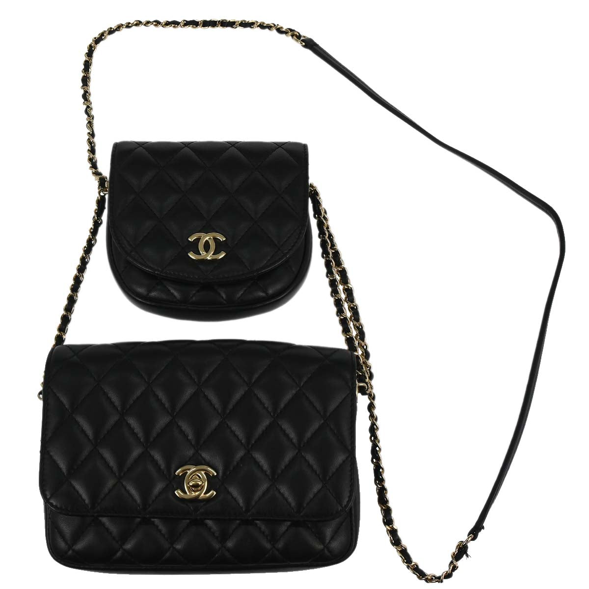 Chanel 2019 Black Lambskin Side Packs Shoulder Bag