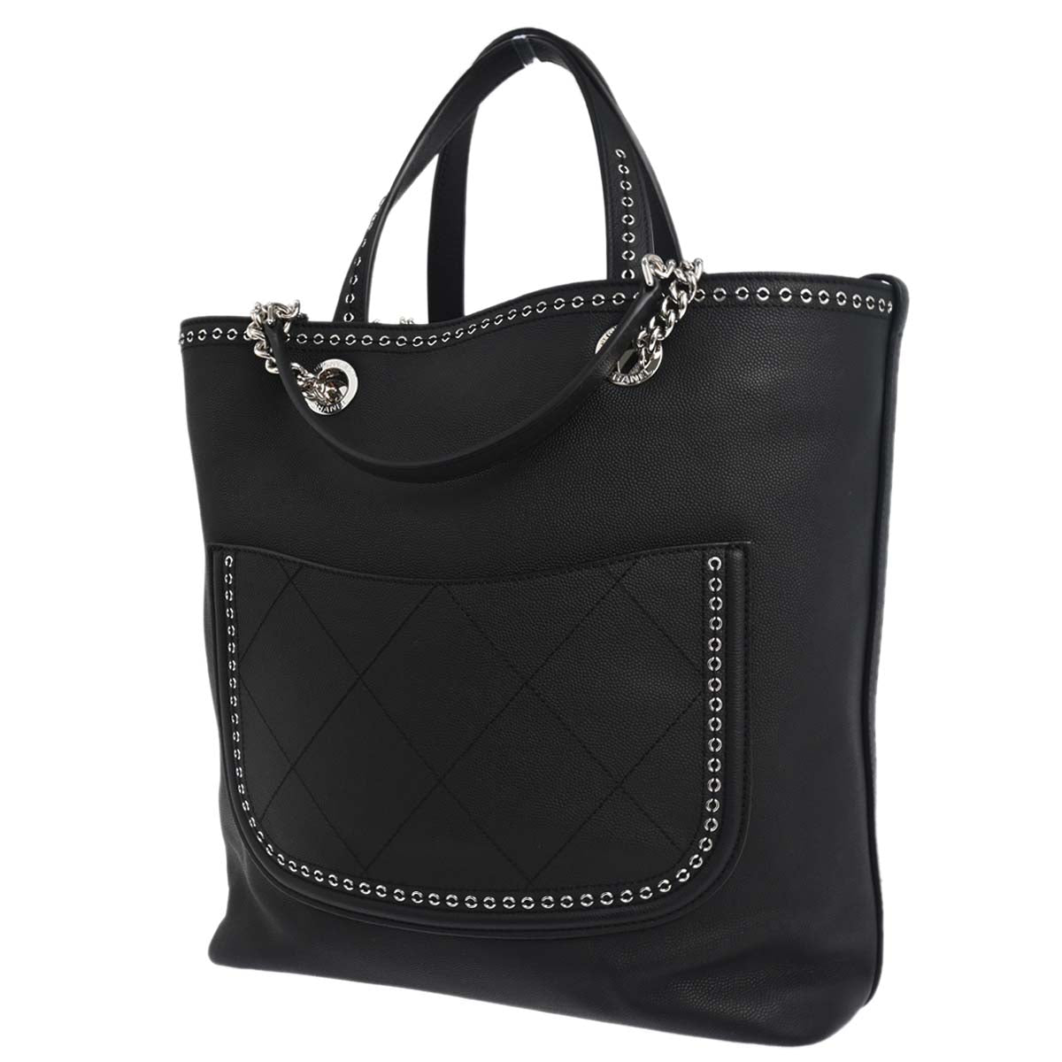 Chanel 2019 Black Caviar Coco Eyelets Large Shopping 2way Shoulder Tote Handbag