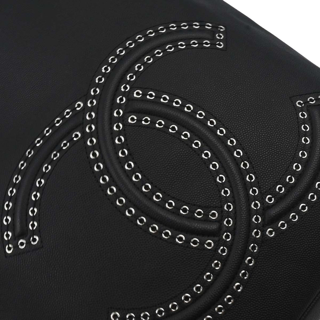 Chanel 2019 Black Caviar Coco Eyelets Large Shopping 2way Shoulder Tote Handbag