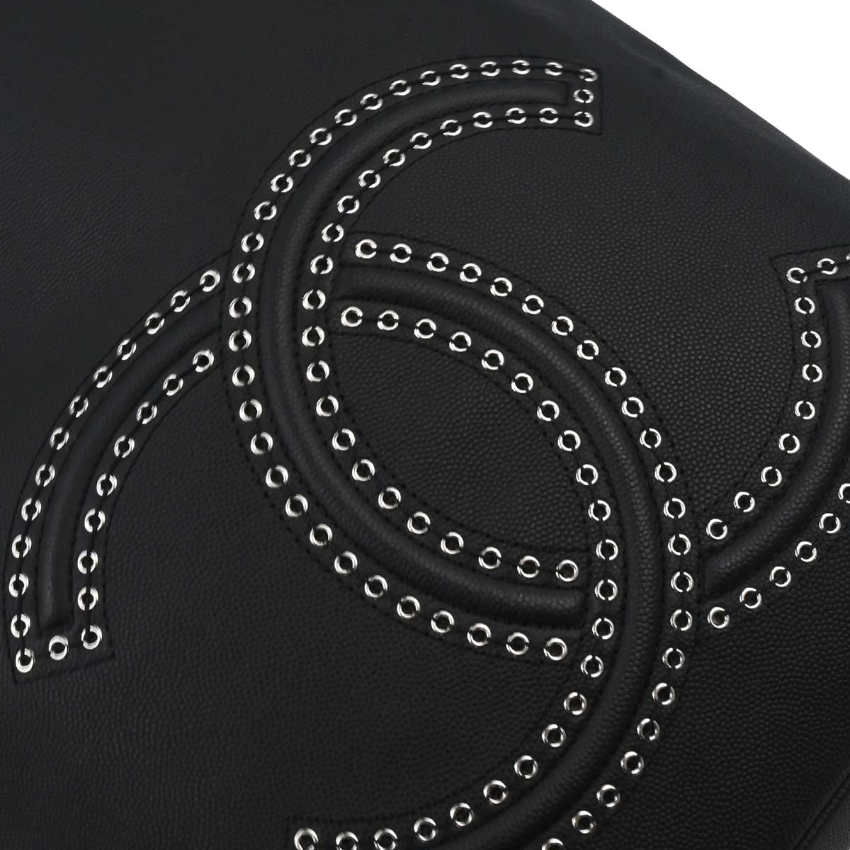 Chanel 2019 Black Caviar Coco Eyelets Large Shopping 2way Shoulder Tote Handbag