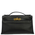 Hermes Black Swift Kelly Pochette Handbag