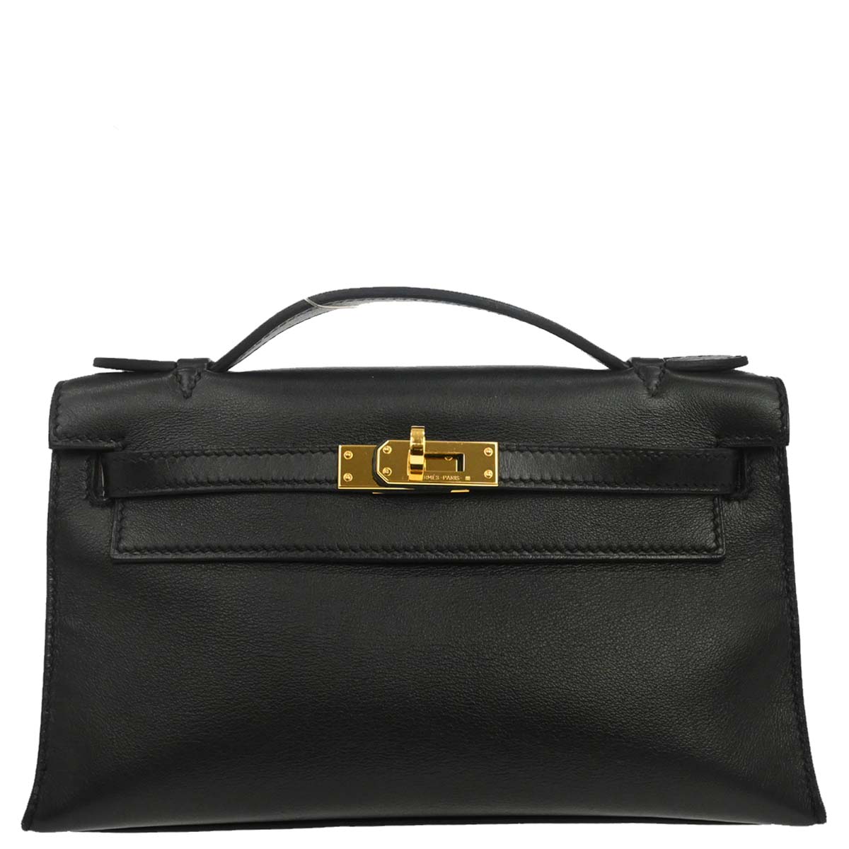 Hermes Black Swift Kelly Pochette Handbag