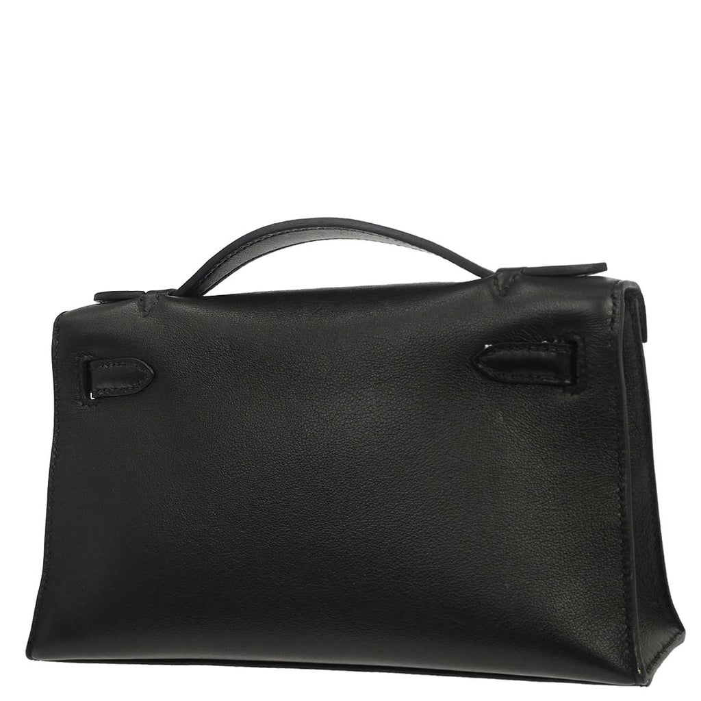 Hermes Black Swift Kelly Pochette Handbag