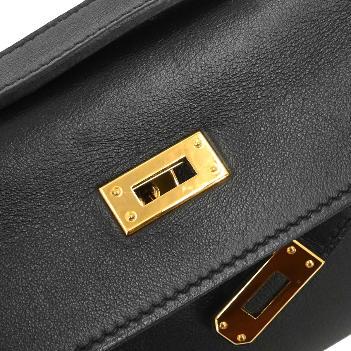 Hermes Black Swift Kelly Pochette Handbag