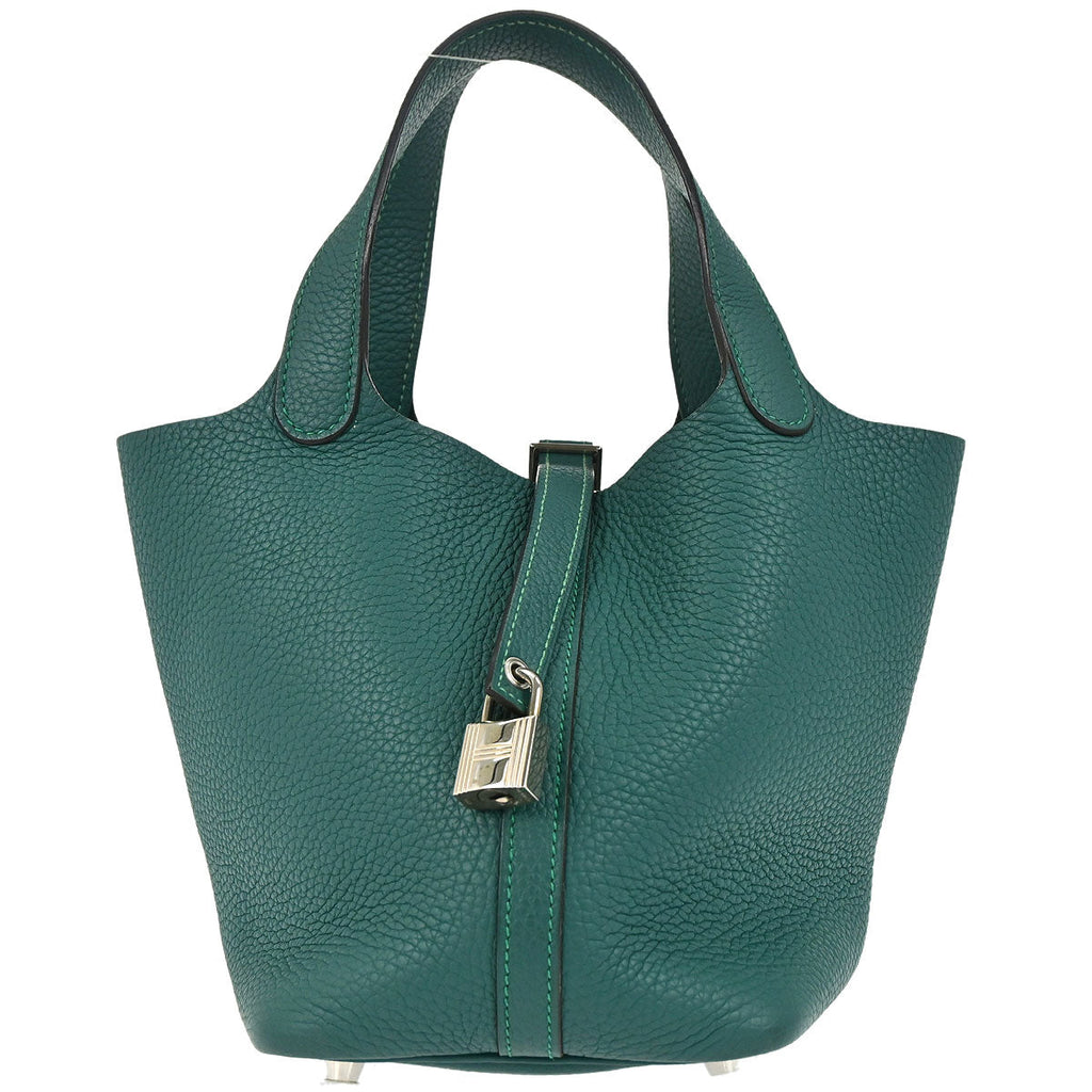 Hermes Malachite Taurillon Clemence Picotin Lock 18 PM Handbag