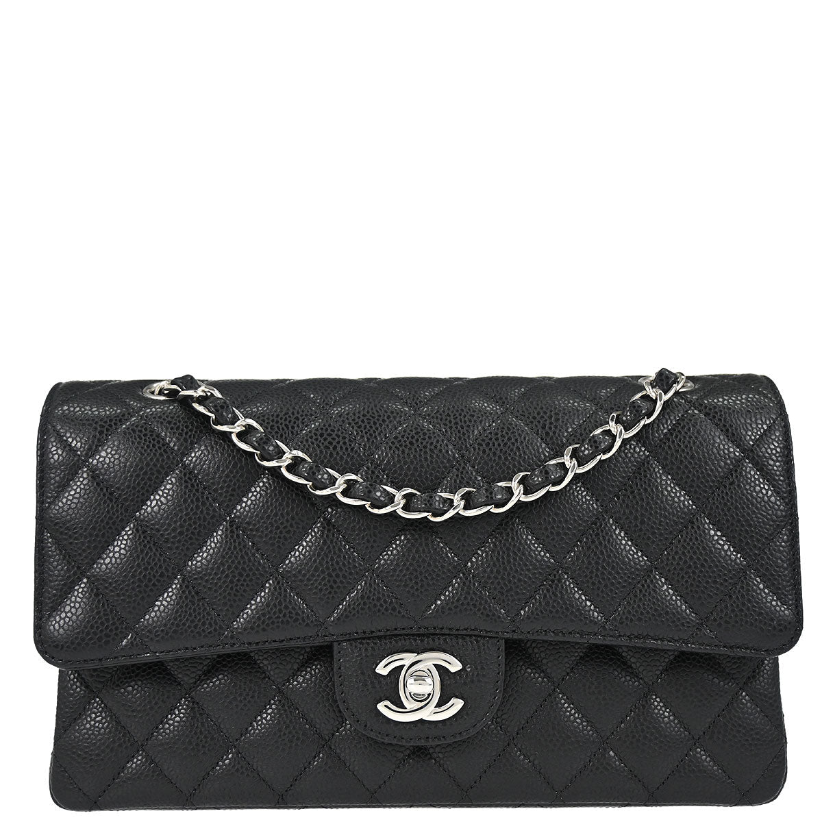 Chanel 2019 Black Caviar Skin Medium Classic Double Flap Shoulder Bag