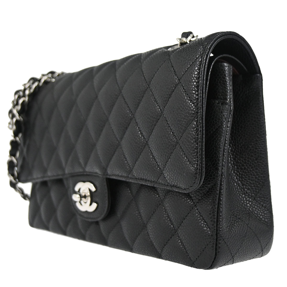 Chanel 2019 Black Caviar Skin Medium Classic Double Flap Shoulder Bag