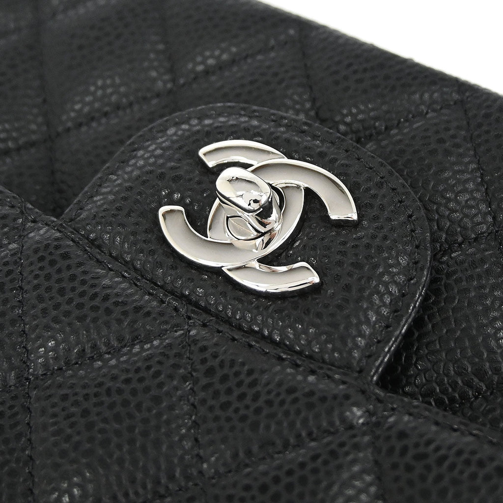 Chanel 2019 Black Caviar Skin Medium Classic Double Flap Shoulder Bag