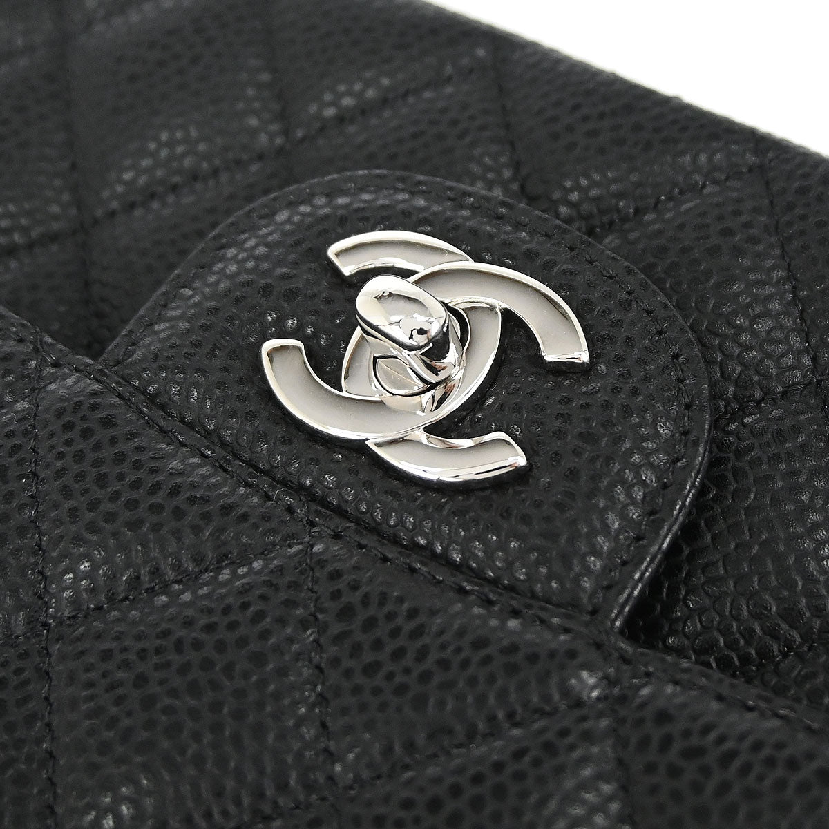 Chanel 2019 Black Caviar Skin Medium Classic Double Flap Shoulder Bag