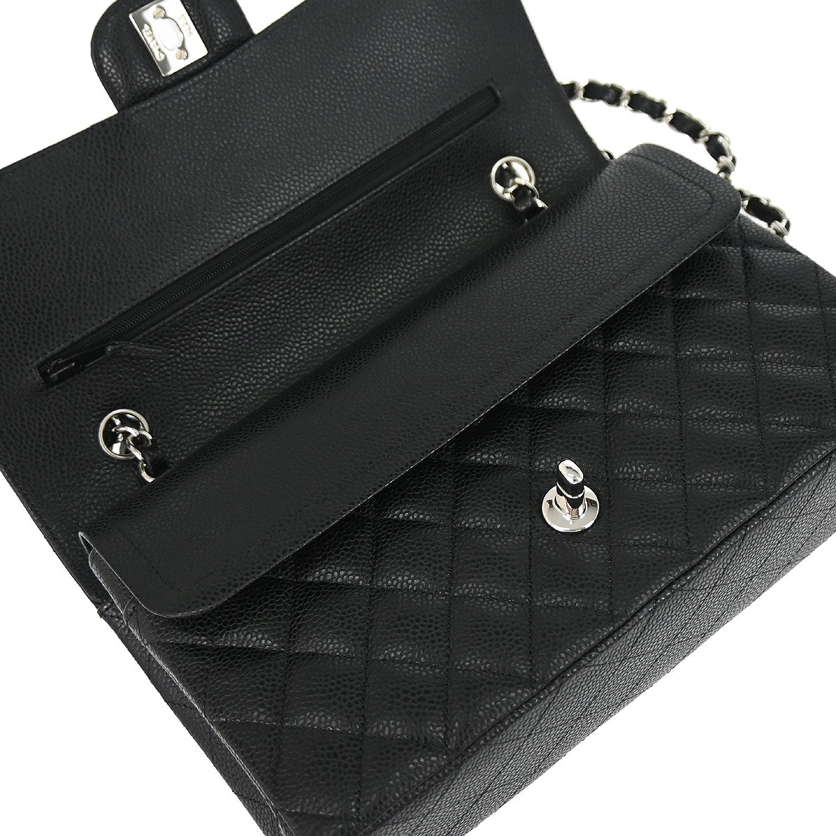 Chanel 2019 Black Caviar Skin Medium Classic Double Flap Shoulder Bag