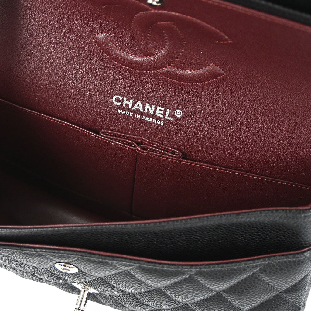 Chanel 2019 Black Caviar Skin Medium Classic Double Flap Shoulder Bag