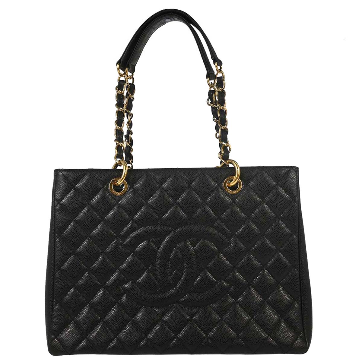 Chanel 2014 Black Caviar Skin Grand Shopping Tote GST Chain Handbag