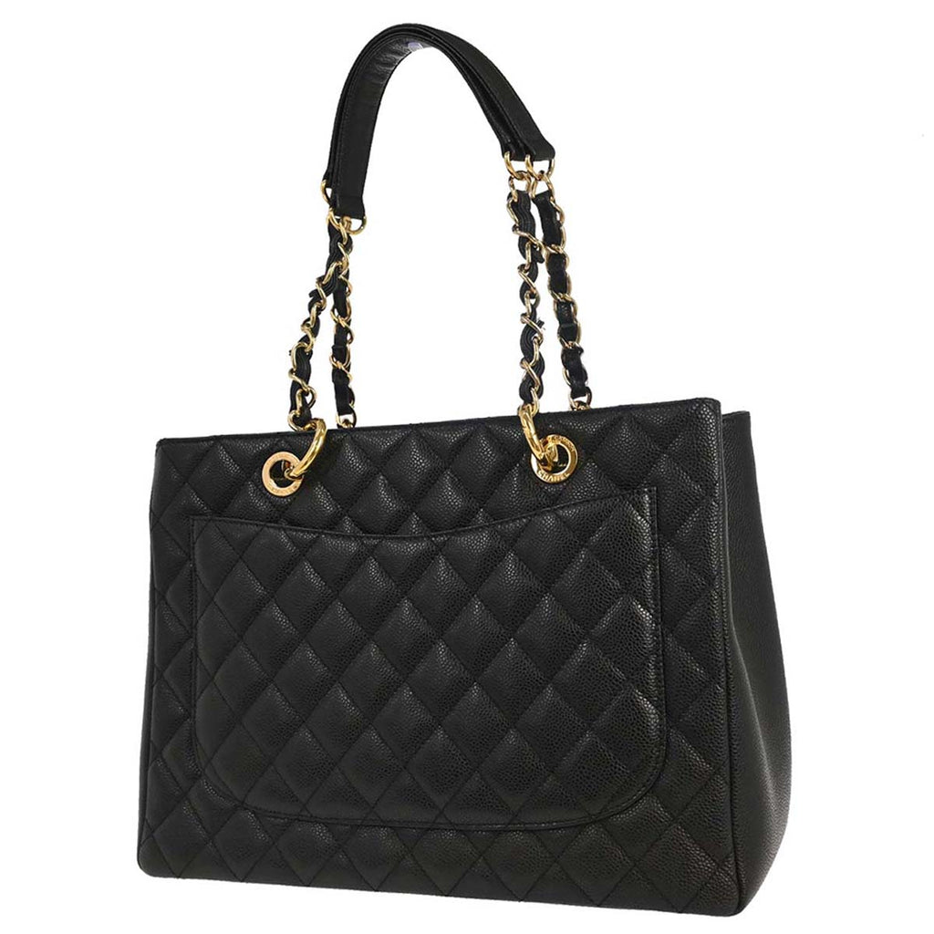 Chanel 2014 Black Caviar Skin Grand Shopping Tote GST Chain Handbag