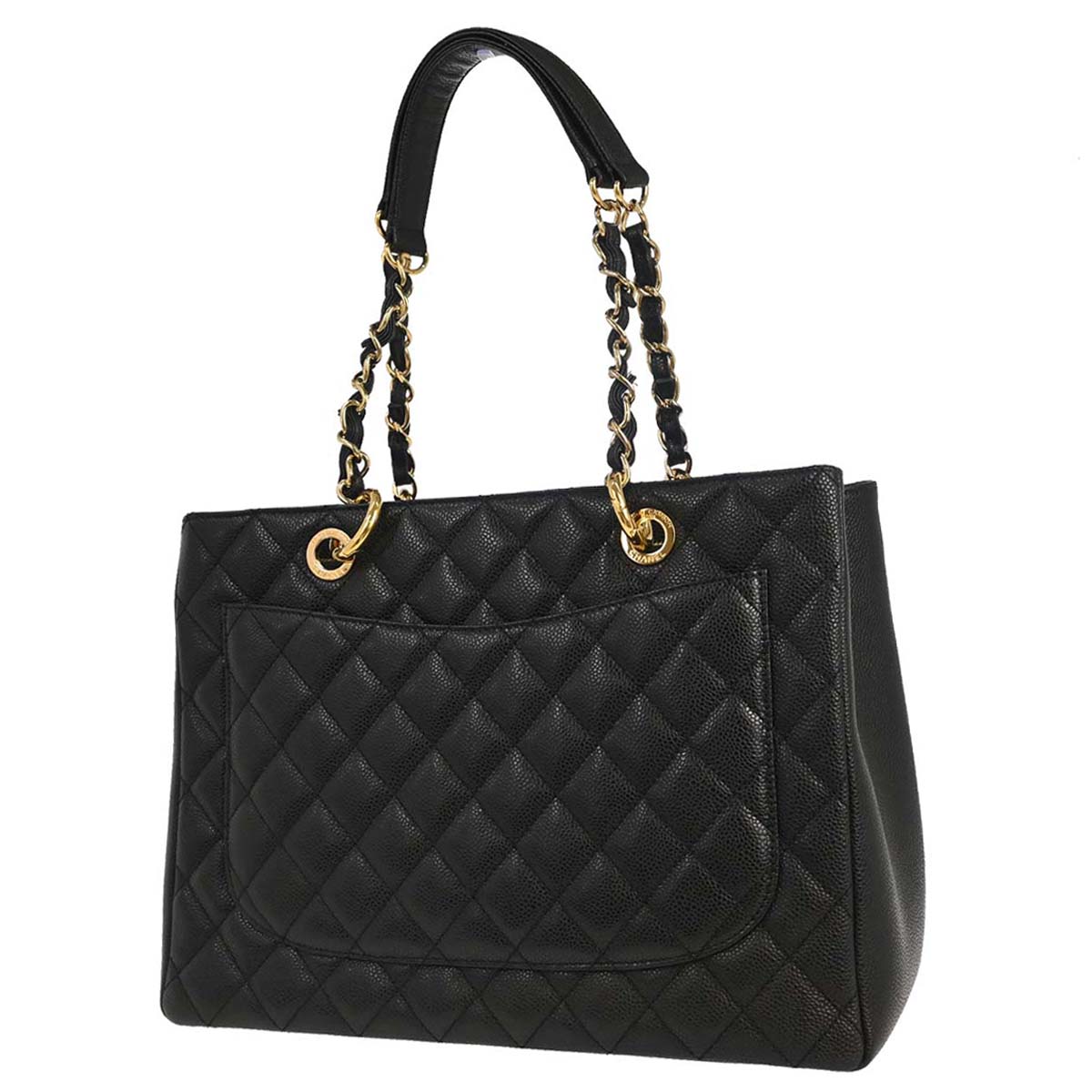 Chanel 2014 Black Caviar Skin Grand Shopping Tote GST Chain Handbag