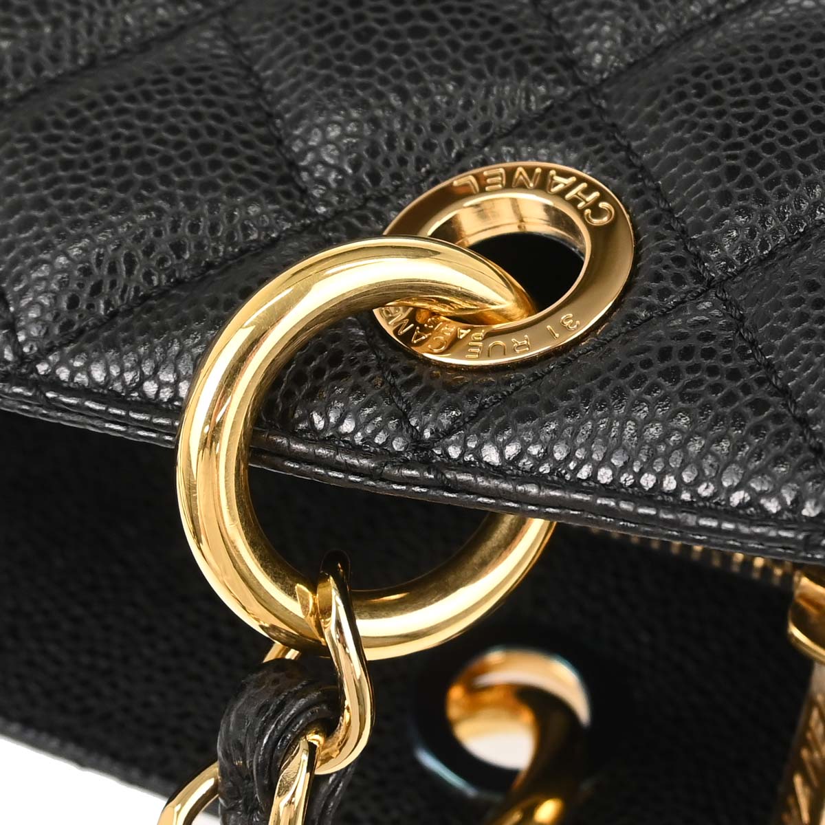 Chanel 2014 Black Caviar Skin Grand Shopping Tote GST Chain Handbag
