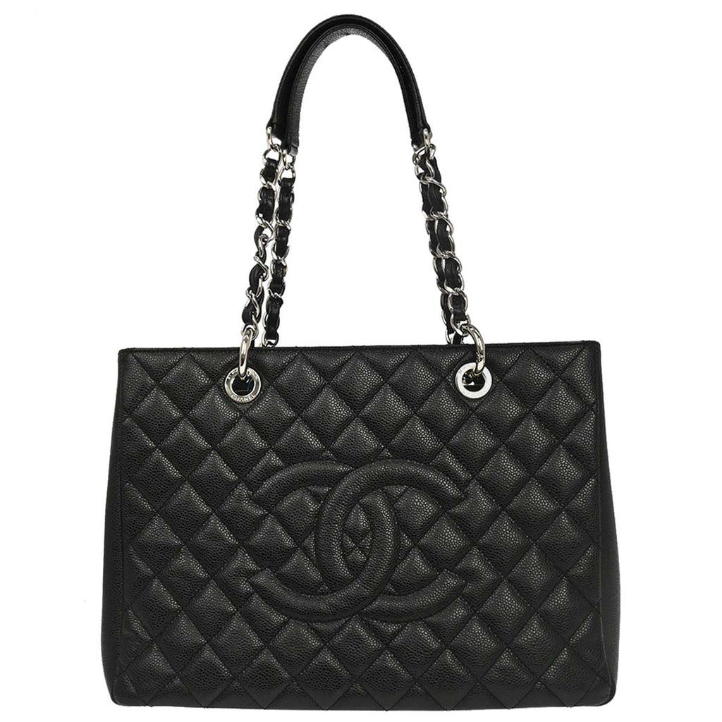 Chanel 2014 Black Caviar Skin Grand Shopping Tote GST Chain Handbag