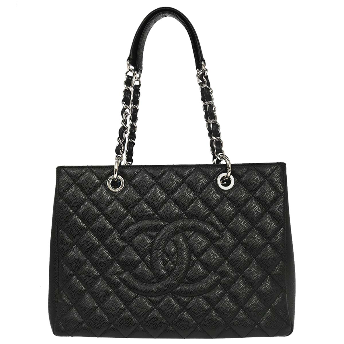 Chanel 2014 Black Caviar Skin Grand Shopping Tote GST Chain Handbag