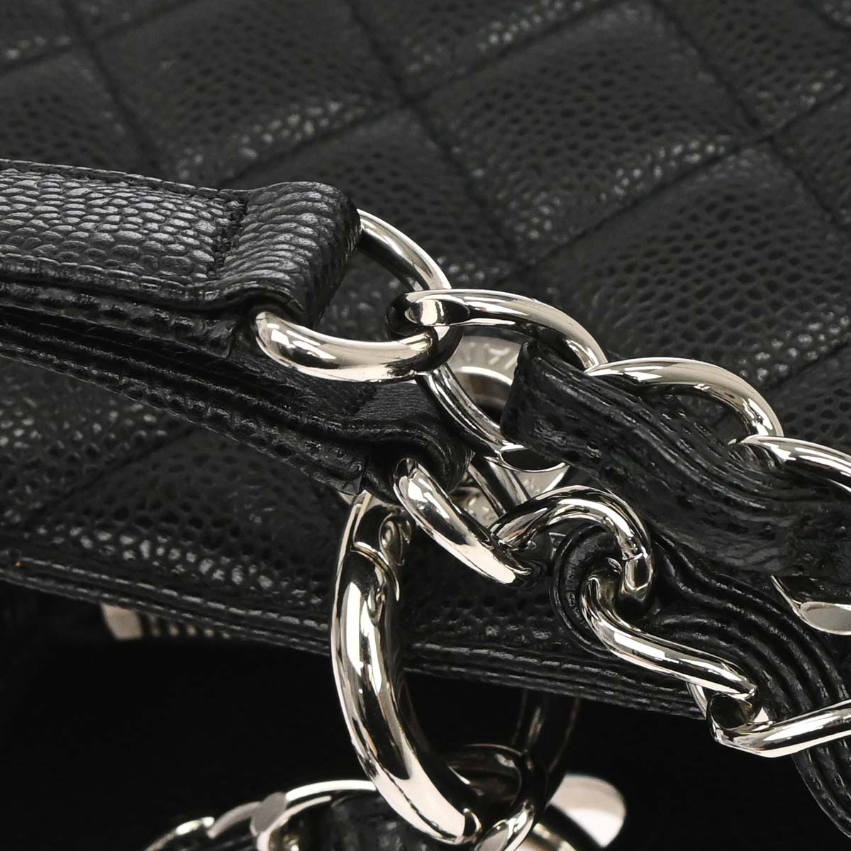 Chanel 2014 Black Caviar Skin Grand Shopping Tote GST Chain Handbag