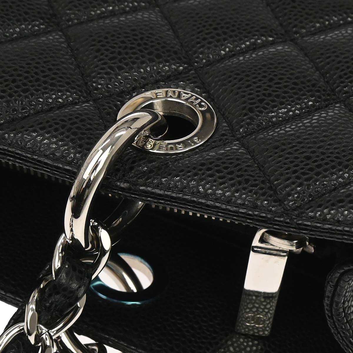 Chanel 2014 Black Caviar Skin Grand Shopping Tote GST Chain Handbag