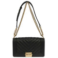 Boy Chanel 2019 Black Lambskin Chevron Medium Double Chain Shoulder Bag