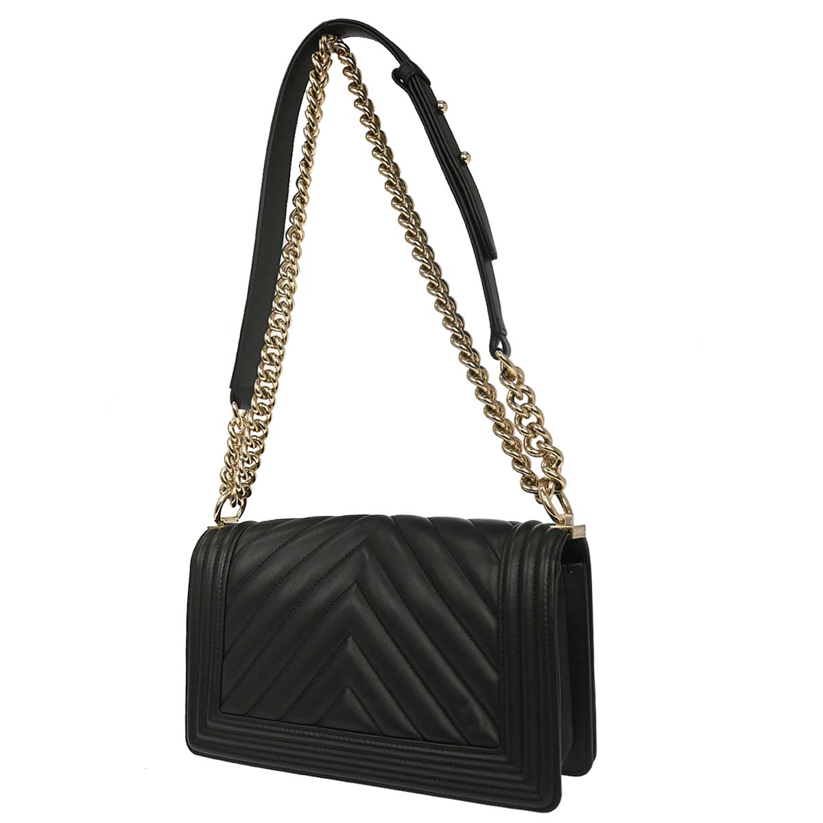 Boy Chanel 2019 Black Lambskin Chevron Medium Double Chain Shoulder Bag