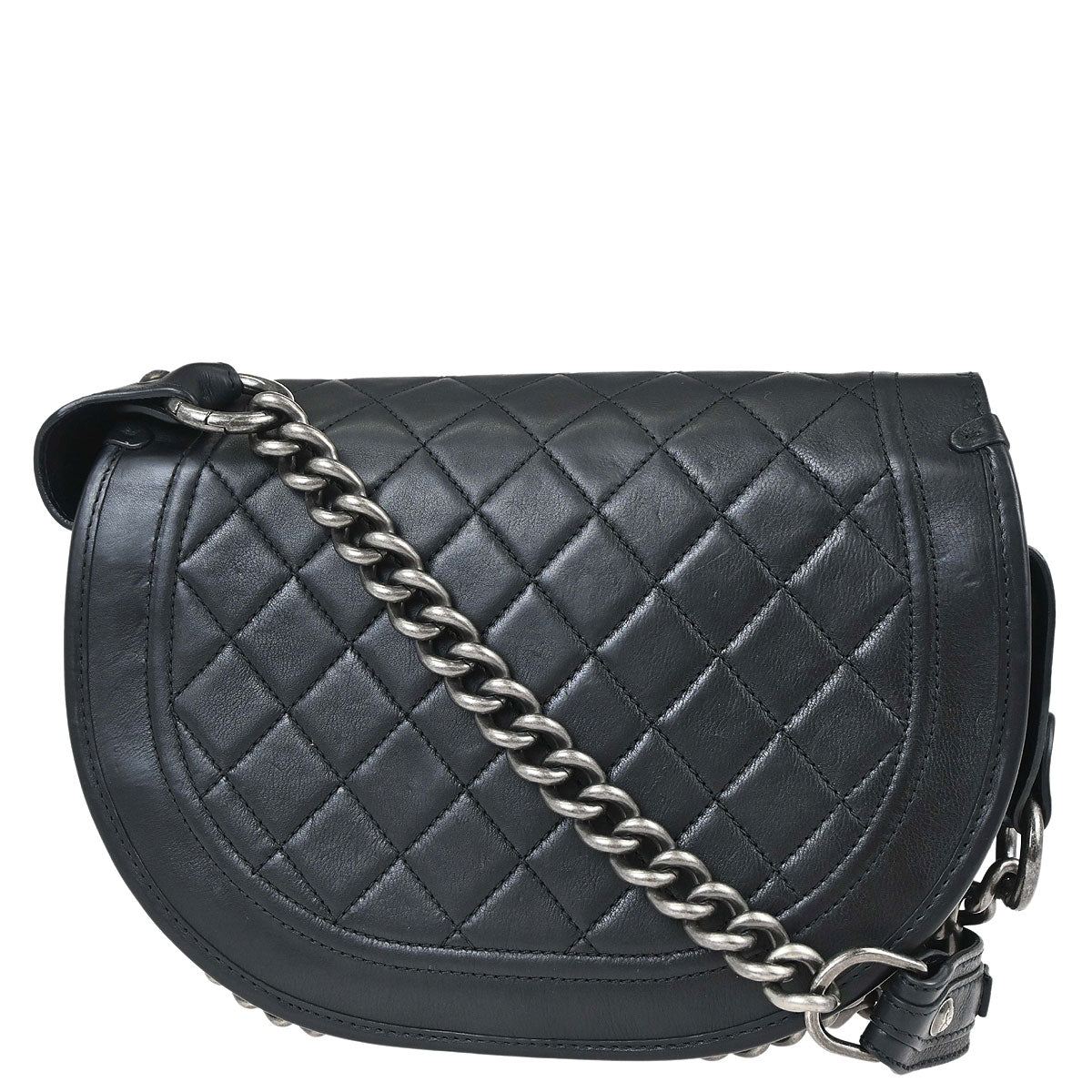 Chanel 2014 Black Calfskin Pony Hair Paris-Dallas Saddle Shoulder Bag