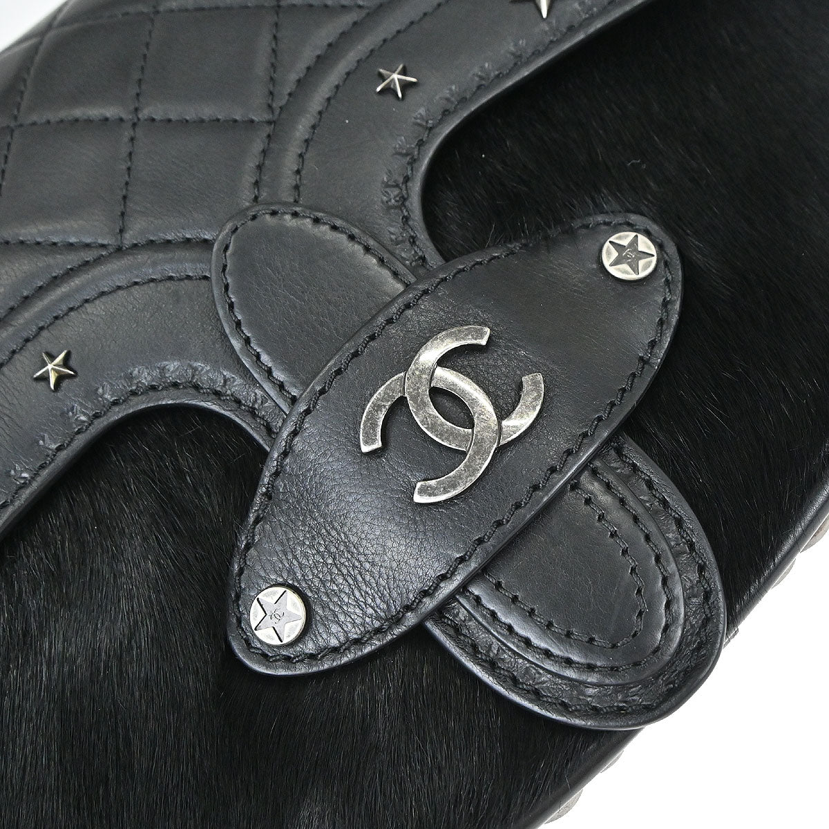 Chanel 2014 Black Calfskin Pony Hair Paris-Dallas Saddle Shoulder Bag