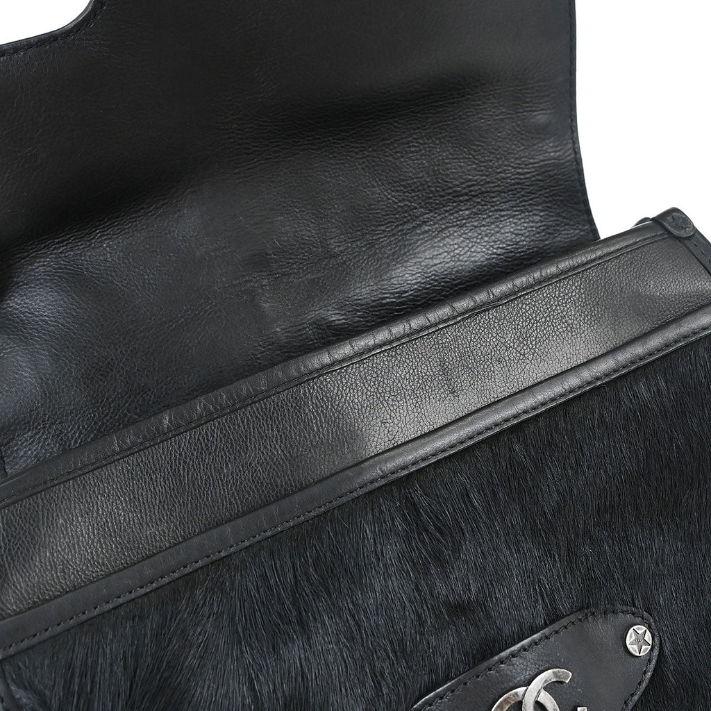Chanel 2014 Black Calfskin Pony Hair Paris-Dallas Saddle Shoulder Bag