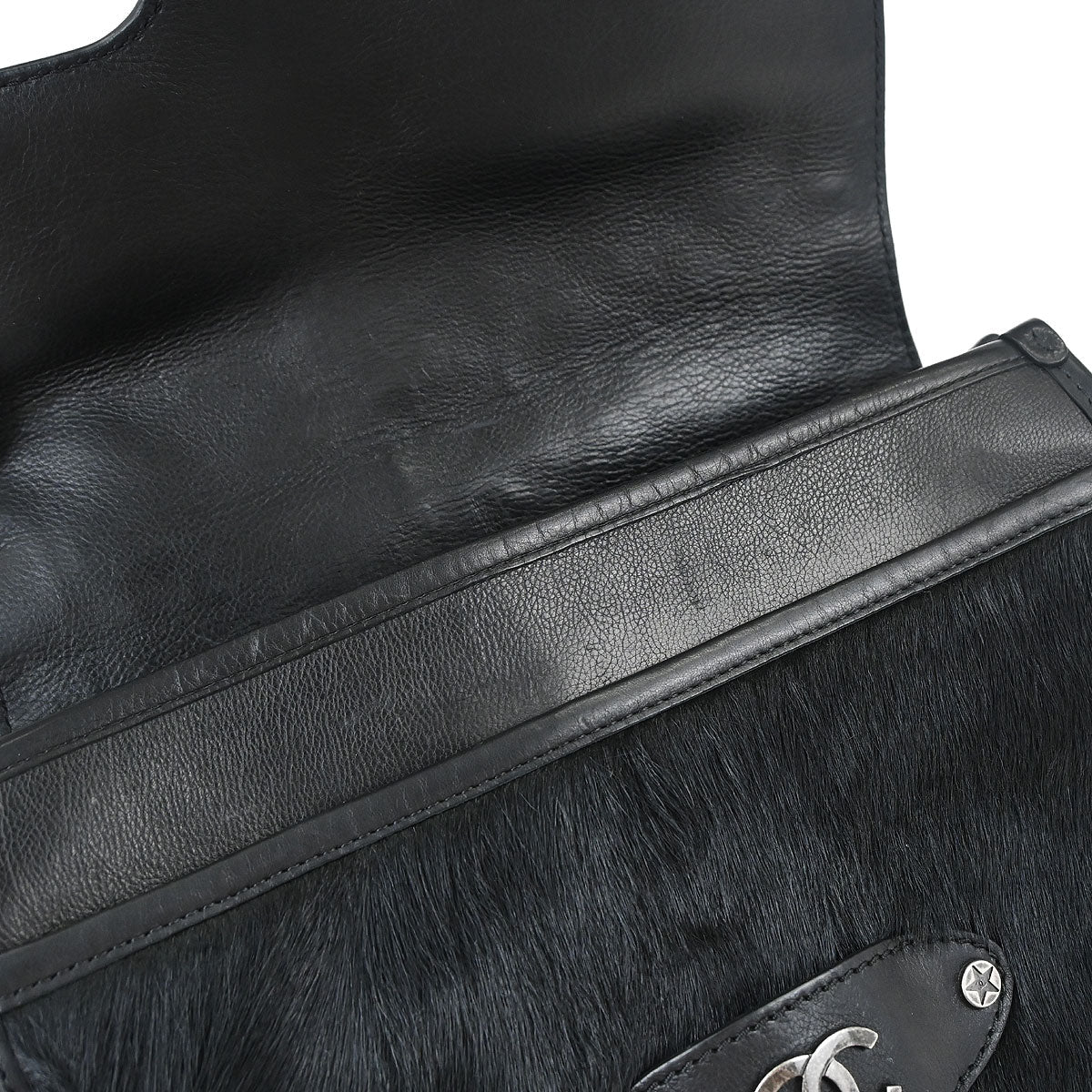 Chanel 2014 Black Calfskin Pony Hair Paris-Dallas Saddle Shoulder Bag