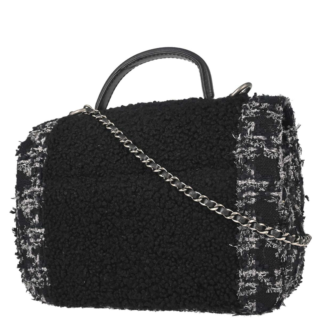 Chanel 2017-2018 Black Tweed Shierling Top Handle 2way Shoulder Handbag