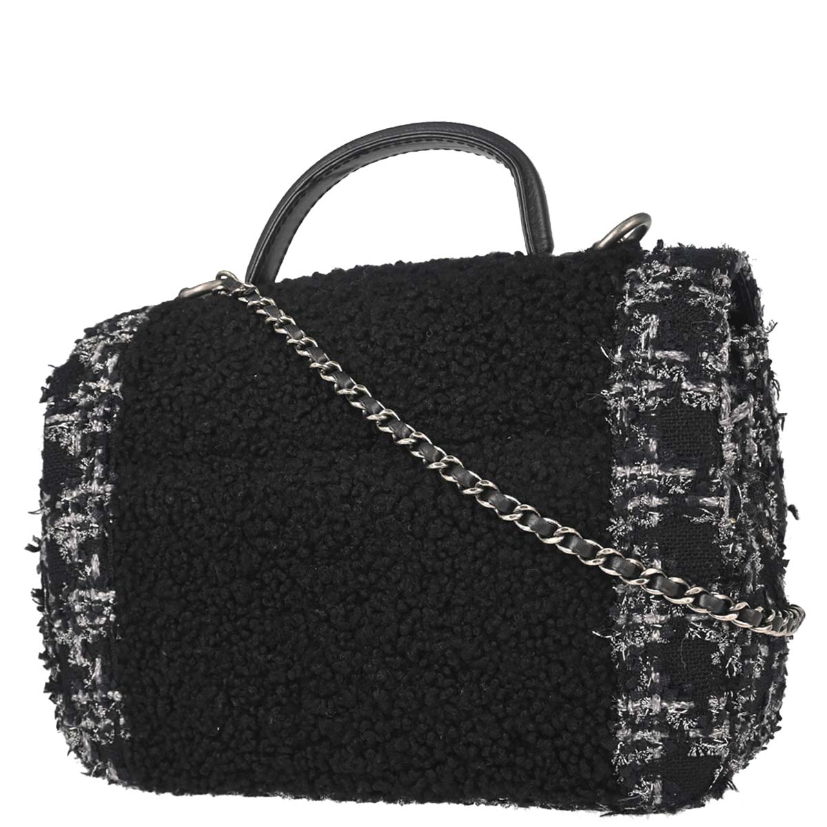 Chanel 2017-2018 Black Tweed Shierling Top Handle 2way Shoulder Handbag