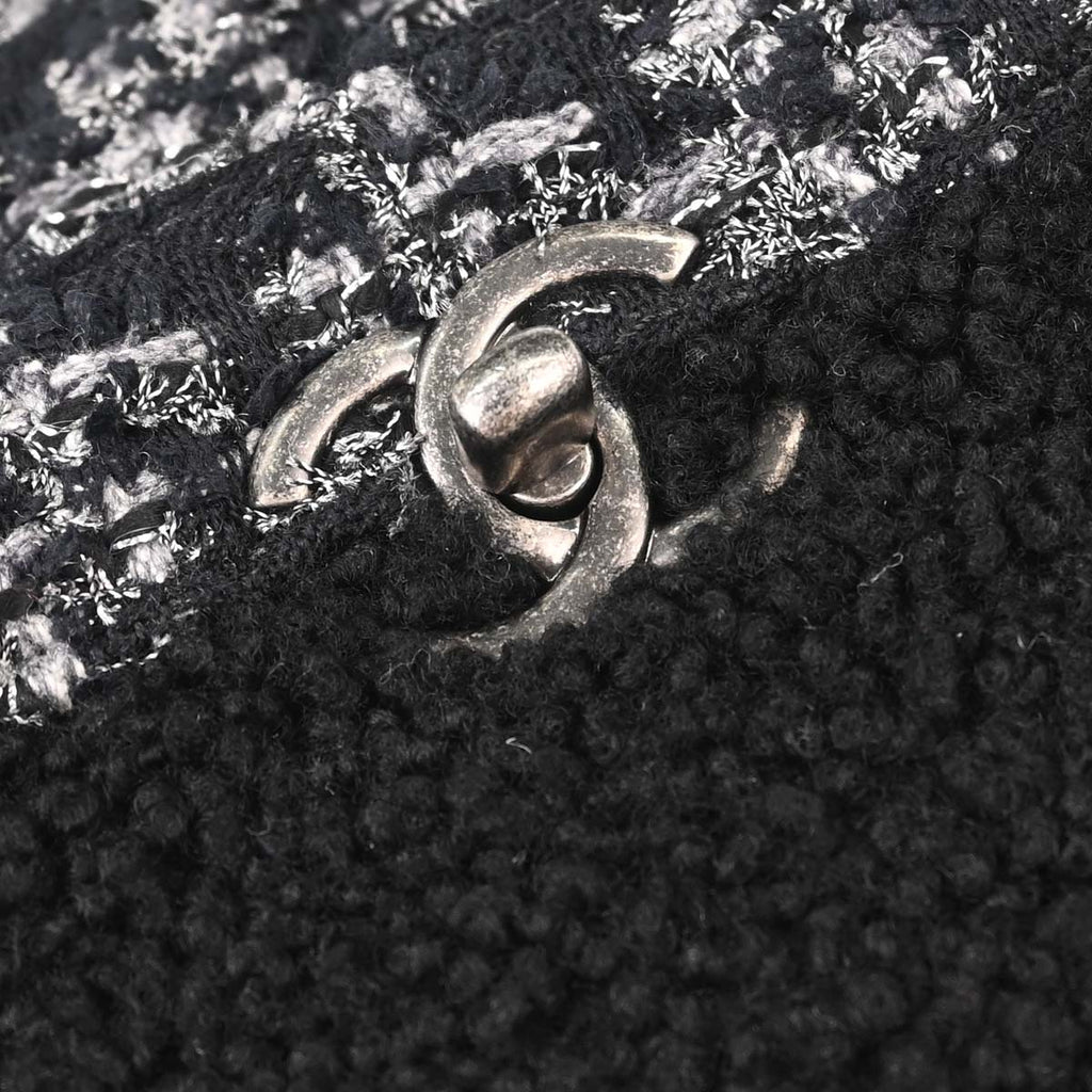 Chanel 2017-2018 Black Tweed Shierling Top Handle 2way Shoulder Handbag