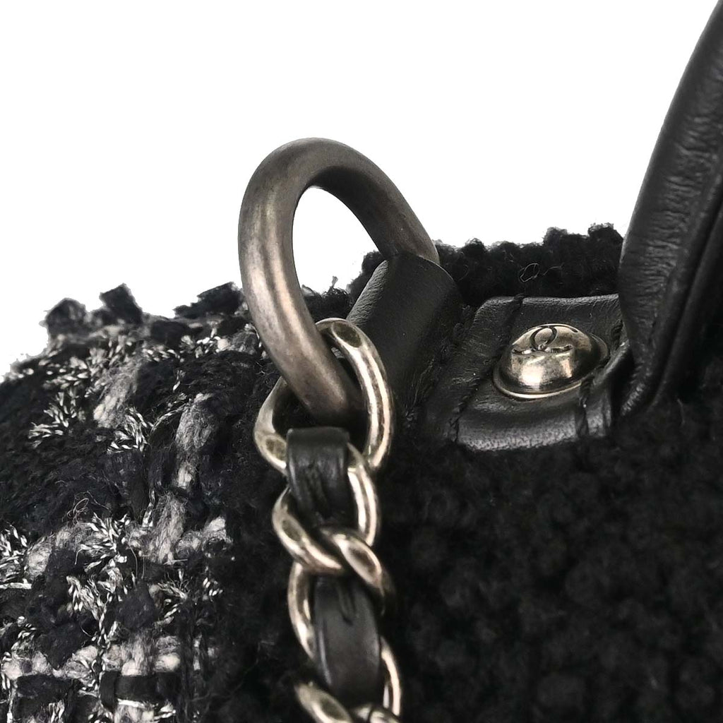Chanel 2017-2018 Black Tweed Shierling Top Handle 2way Shoulder Handbag