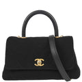 Chanel 2019 Black Cotton Chevron Coco Handle 2way Shoulder Handbag