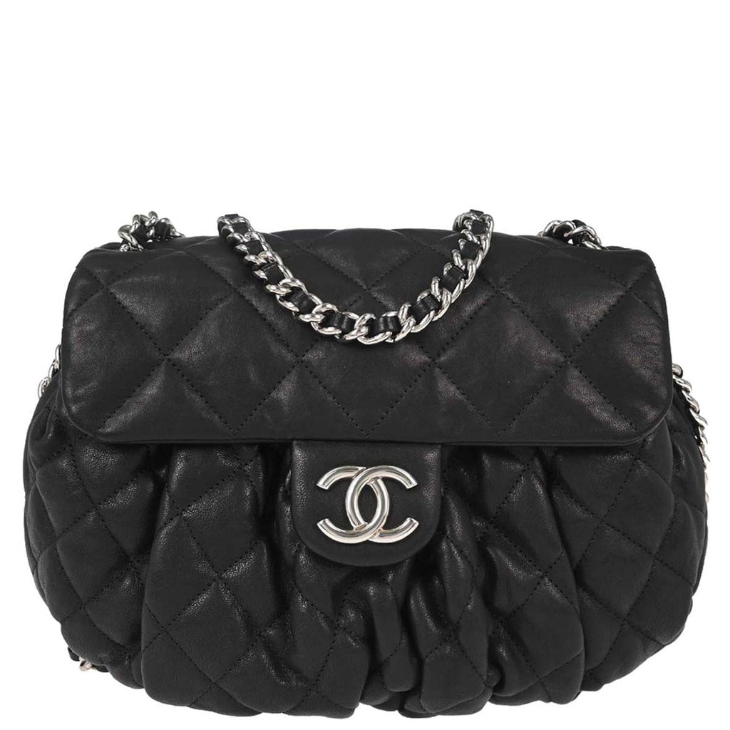 Chanel 2012 Black Calfskin Chain Around Shoulder Bag