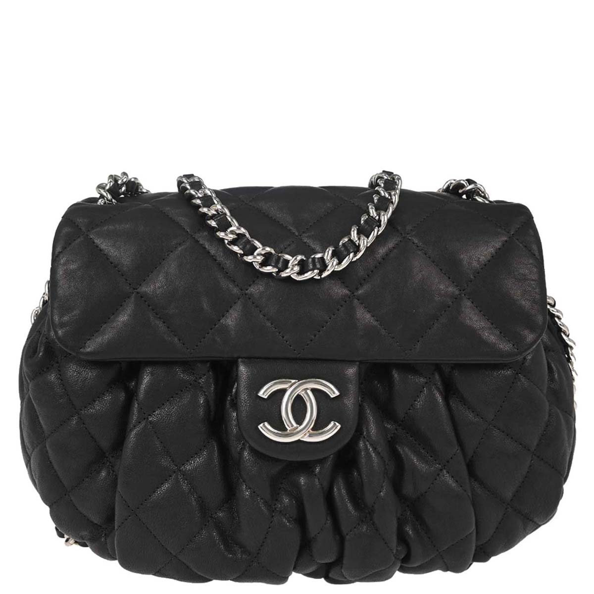 Chanel 2012 Black Calfskin Chain Around Shoulder Bag