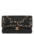 Chanel 2019 Black Lambskin Medium Piercing Chic Double Flap Shoulder Bag