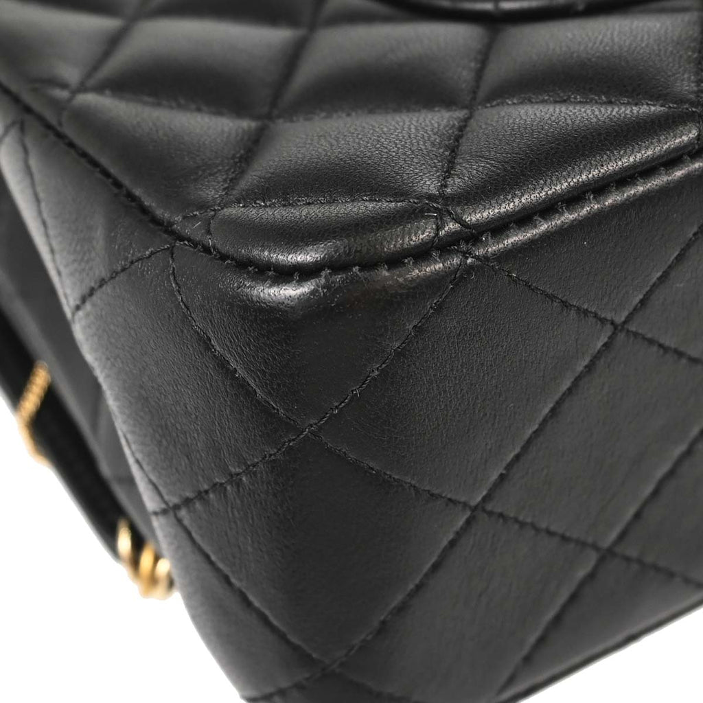 Chanel 2019 Black Lambskin Medium Piercing Chic Double Flap Shoulder Bag