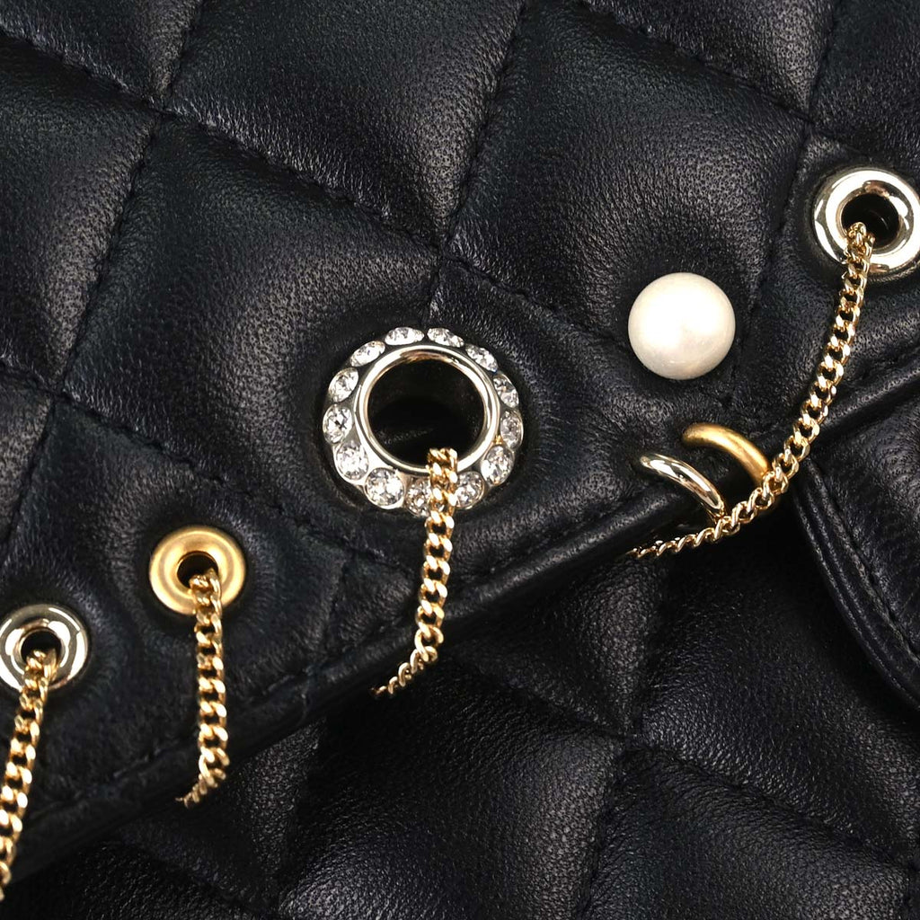 Chanel 2019 Black Lambskin Medium Piercing Chic Double Flap Shoulder Bag