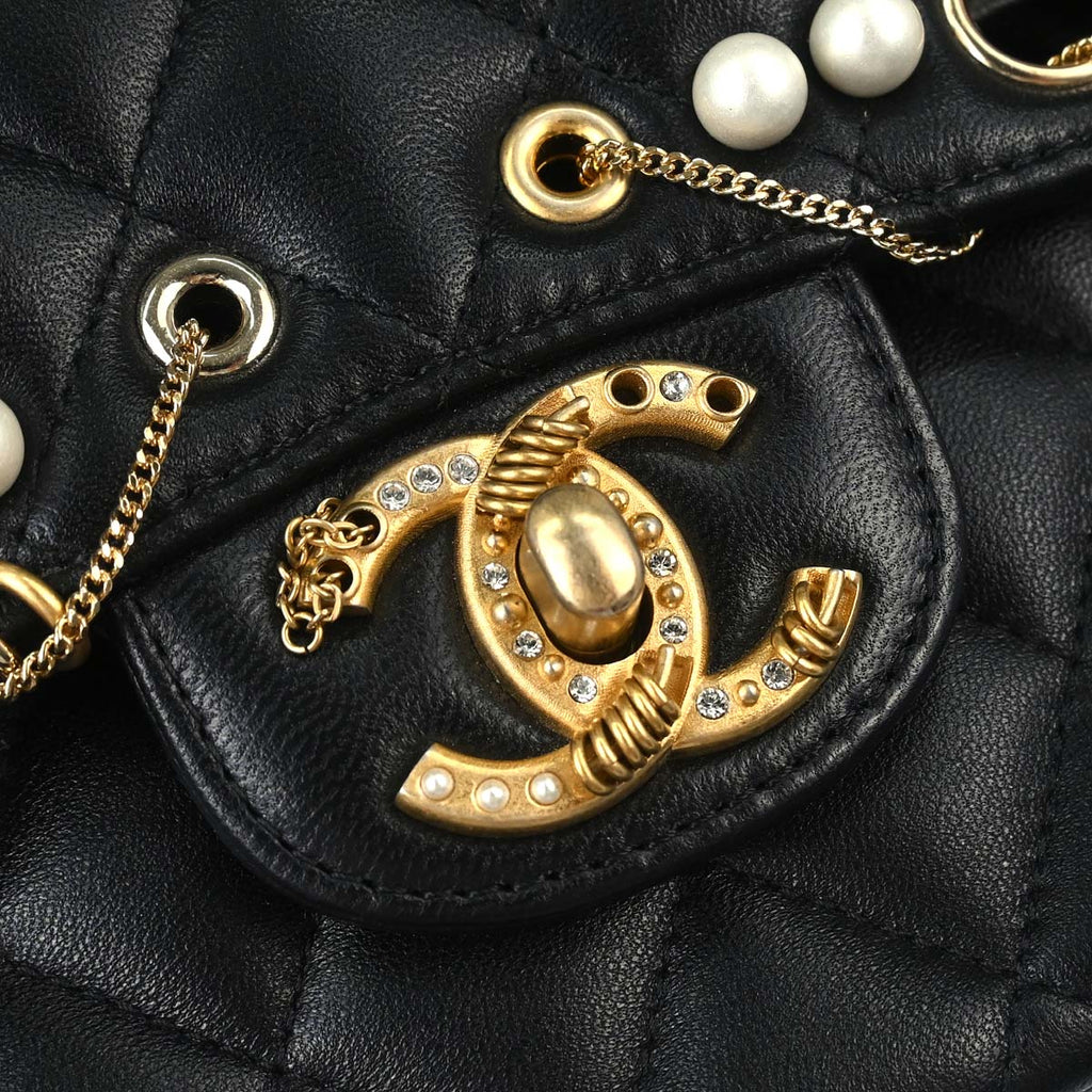 Chanel 2019 Black Lambskin Medium Piercing Chic Double Flap Shoulder Bag