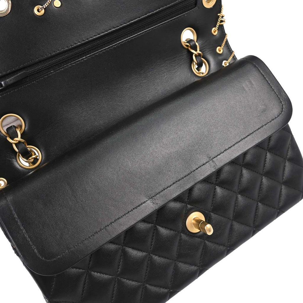 Chanel 2019 Black Lambskin Medium Piercing Chic Double Flap Shoulder Bag