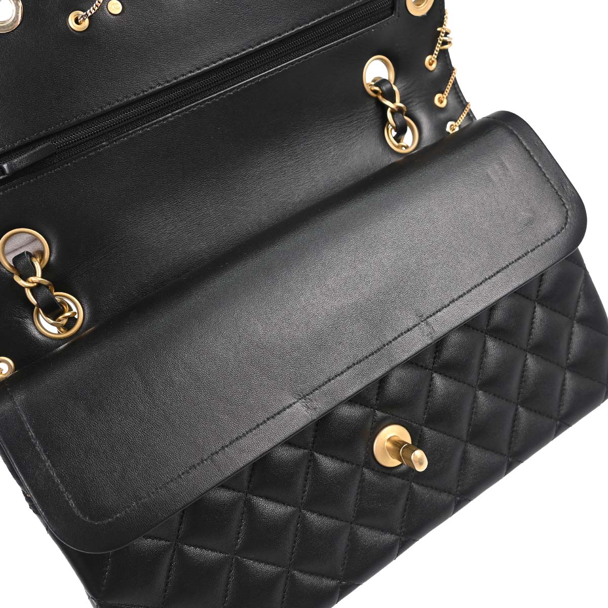 Chanel 2019 Black Lambskin Medium Piercing Chic Double Flap Shoulder Bag