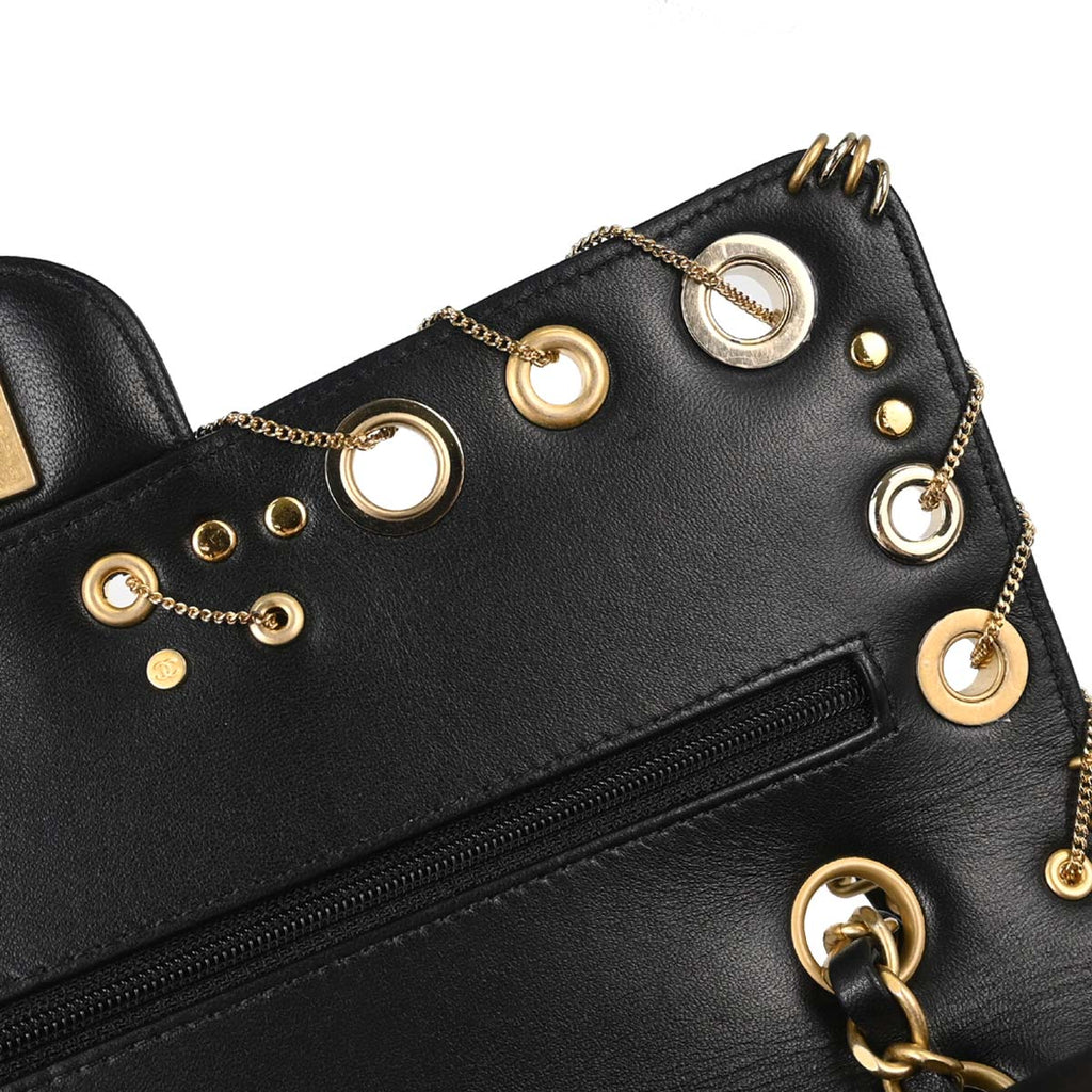 Chanel 2019 Black Lambskin Medium Piercing Chic Double Flap Shoulder Bag