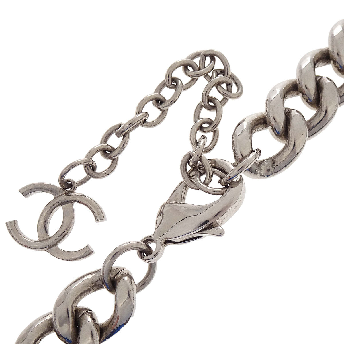 Chanel Padlock Charm Chain Necklace Pendant Silver 14K