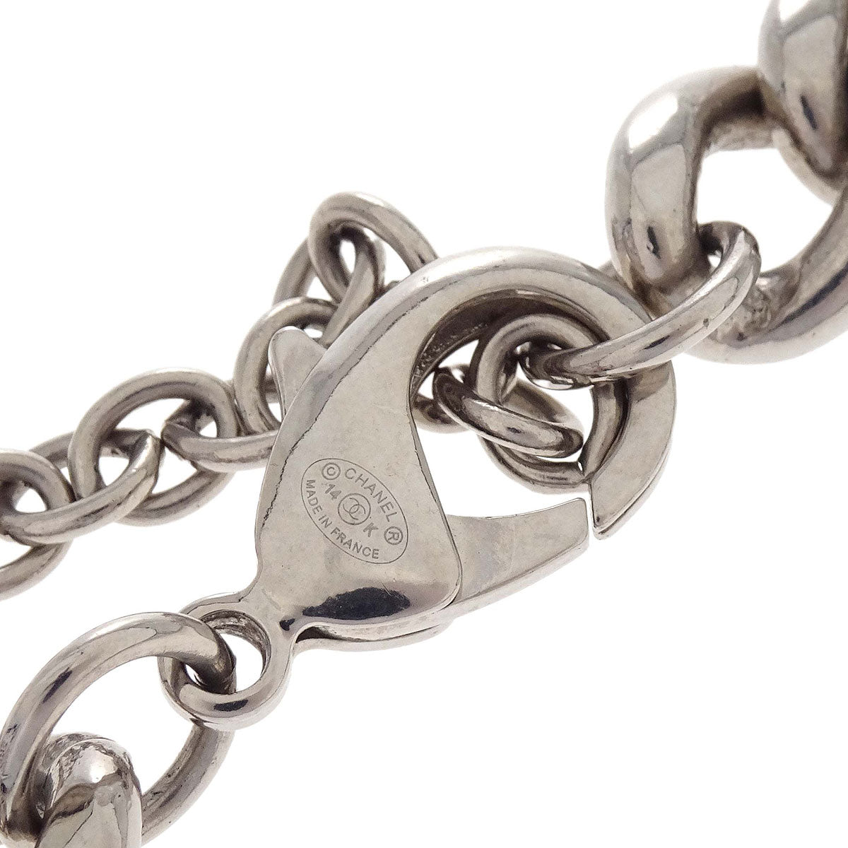 Chanel Padlock Charm Chain Necklace Pendant Silver 14K