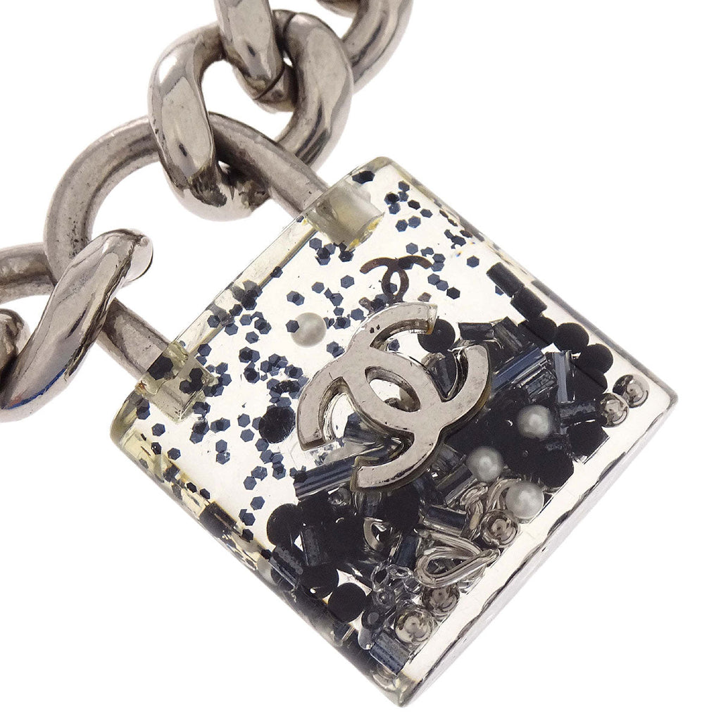 Chanel Padlock Charm Chain Necklace Pendant Silver 14K