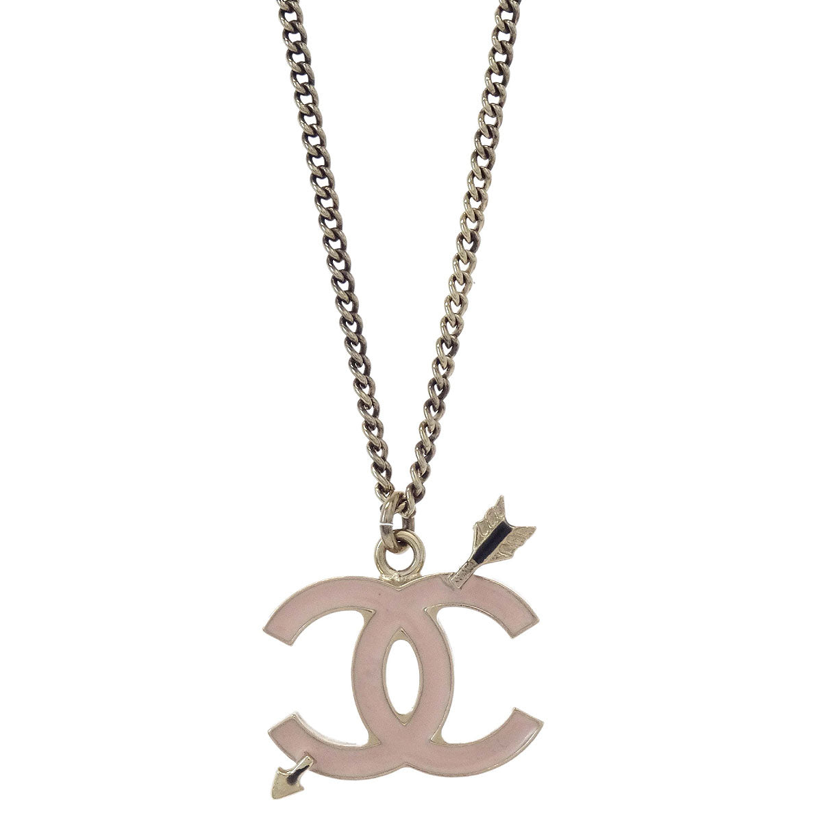 Chanel Gold Pink CC Arrow Pendant Necklace 10P