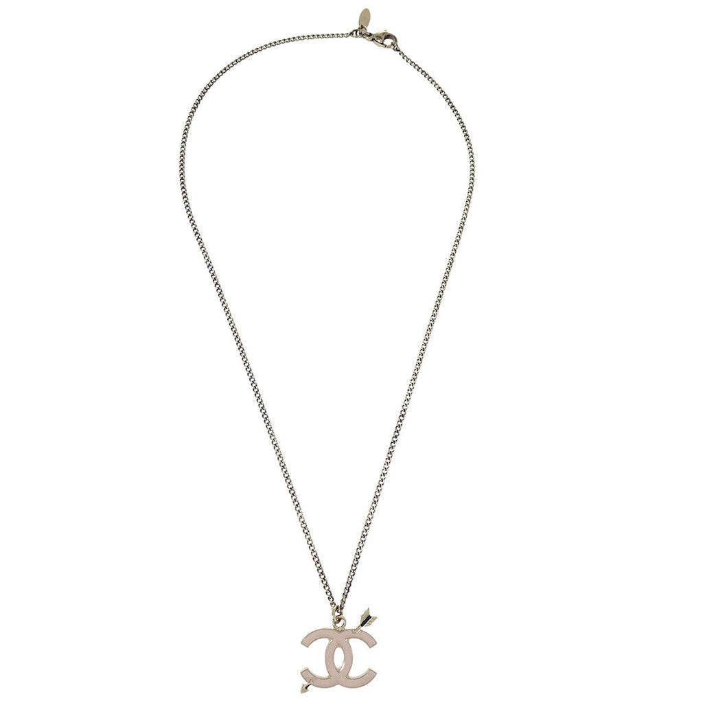 Chanel Gold Pink CC Arrow Pendant Necklace 10P