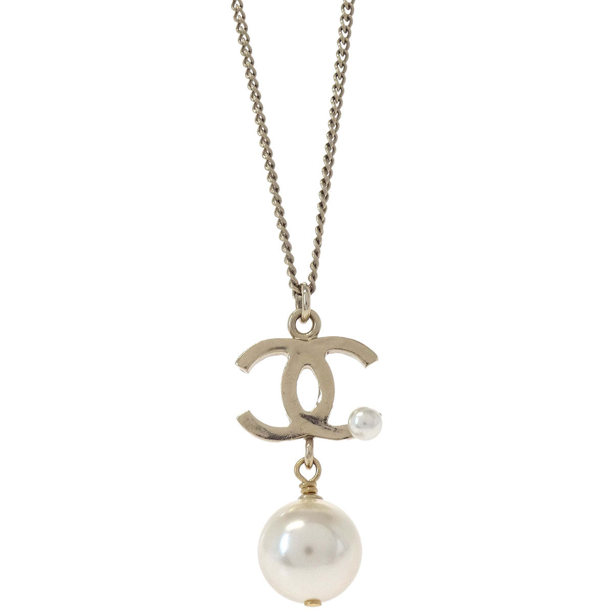 Chanel Charm CC Gold Chain Necklace Costume Pearl B14P